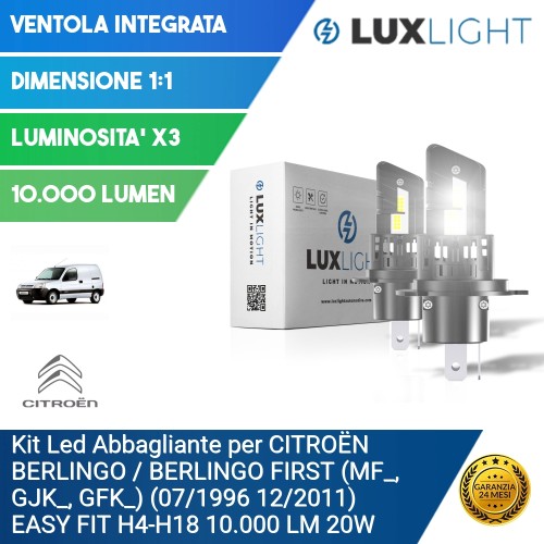 Kit Led Abbagliante per CITROËN BERLINGO / BERLINGO FIRST (MF_, GJK_, GFK_) (07/1996 12/2011) EASY FIT H4-H19 10.000 LM 20W