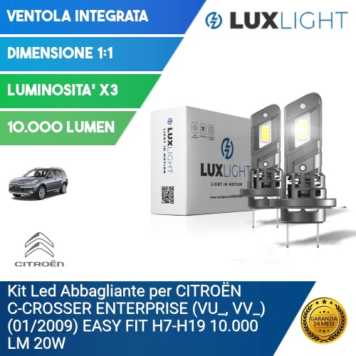 Kit Led Abbagliante per CITROËN C-CROSSER ENTERPRISE (VU_, VV_) (01/2009) EASY FIT H7-H18 10.000 LM 20W