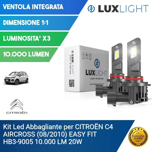 Kit Led Abbagliante per CITROËN C4 AIRCROSS (08/2010) EASY FIT HB3-9005 10.000 LM 20W