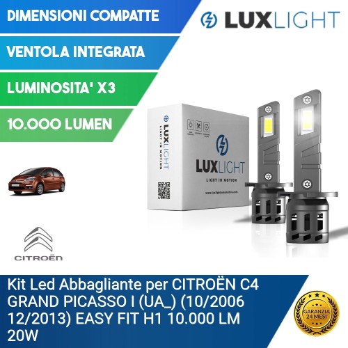 Kit Led Abbagliante per CITROËN C4 GRAND PICASSO I (UA_) (10/2006 12/2013) EASY FIT H1 10.000 LM 20W