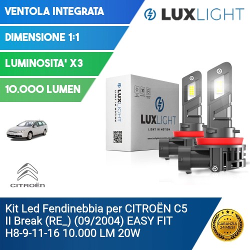 Kit Led Fendinebbia per CITROËN C5 II Break (RE_) (09/2004) EASY FIT H8-9-11-16 10.000 LM 20W