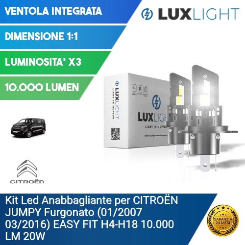 Kit Led Anabbagliante per CITROËN JUMPY Furgonato (01/2007 03/2016) EASY FIT H4-H19 10.000 LM 20W