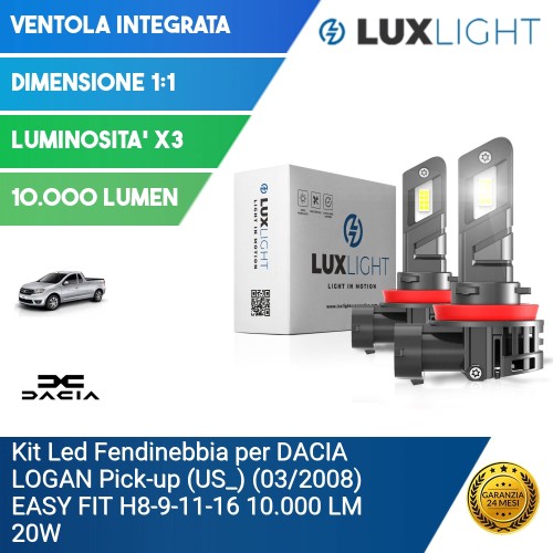 Kit Led Fendinebbia per DACIA LOGAN Pick-up (US_) (03/2008) EASY FIT H8-9-11-16 10.000 LM 20W