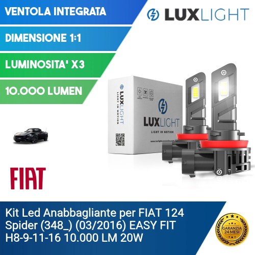 Kit Led Anabbagliante per FIAT 124 Spider (348_) (03/2016) EASY FIT H8-9-11-16 10.000 LM 20W