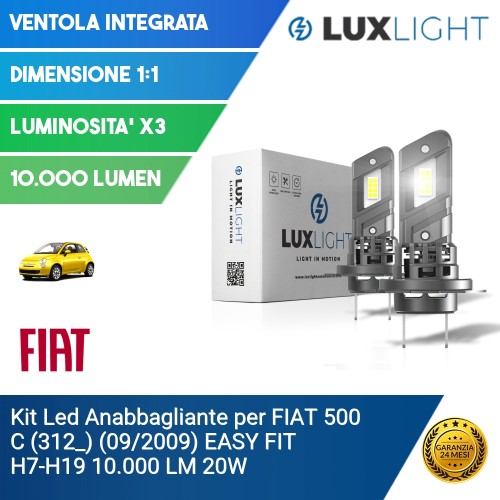 Kit Led Anabbagliante per FIAT 500 C (312_) (09/2009) EASY FIT H7-H18 10.000 LM 20W