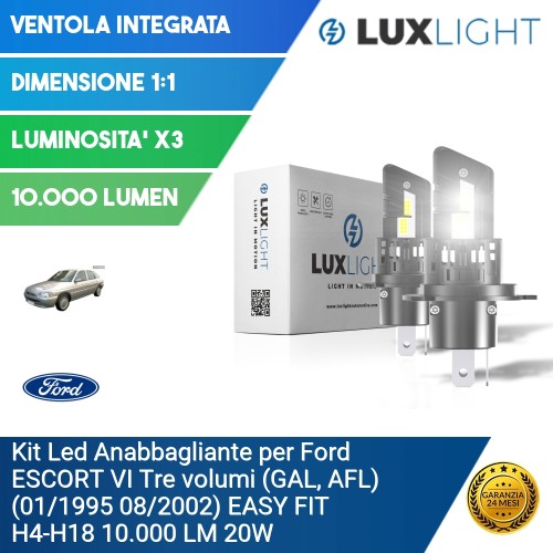 Kit Led Anabbagliante per Ford ESCORT VI Tre volumi (GAL, AFL) (01/1995 08/2002) EASY FIT H4-H19 10.000 LM 20W