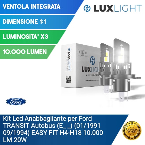 Kit Led Anabbagliante per Ford TRANSIT Autobus (E_ _) (01/1991 09/1994) EASY FIT H4-H19 10.000 LM 20W