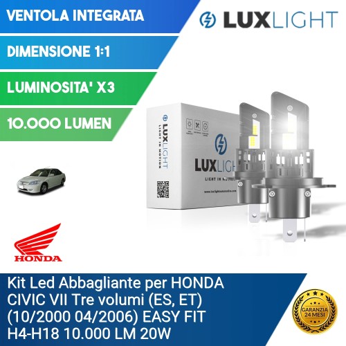 Kit Led Abbagliante per HONDA CIVIC VII Tre volumi (ES, ET) (10/2000 04/2006) EASY FIT H4-H19 10.000 LM 20W