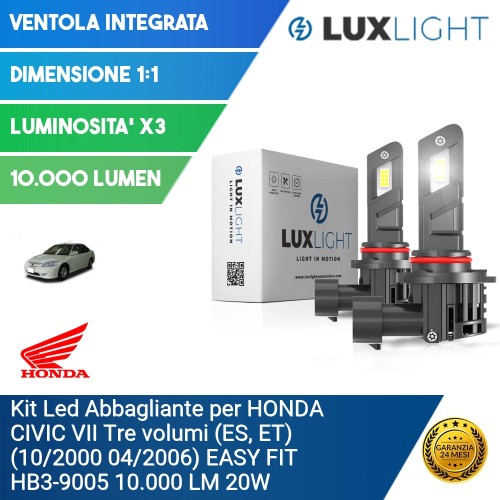 Kit Led Abbagliante per HONDA CIVIC VII Tre volumi (ES, ET) (10/2000 04/2006) EASY FIT HB3-9005 10.000 LM 20W