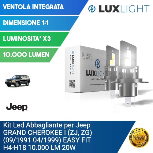 Kit Led Abbagliante per Jeep GRAND CHEROKEE I (ZJ, ZG) (09/1991 04/1999) EASY FIT H4-H19 10.000 LM 20W