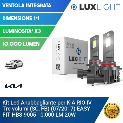 Kit Led Anabbagliante per KIA RIO IV Tre volumi (SC, FB) (07/2017) EASY FIT HB3-9005 10.000 LM 20W