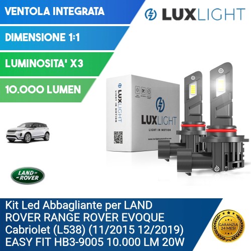 Kit Led Abbagliante per LAND ROVER RANGE ROVER EVOQUE Cabriolet (L538) (11/2015 12/2019) EASY FIT HB3-9005 10.000 LM 20W