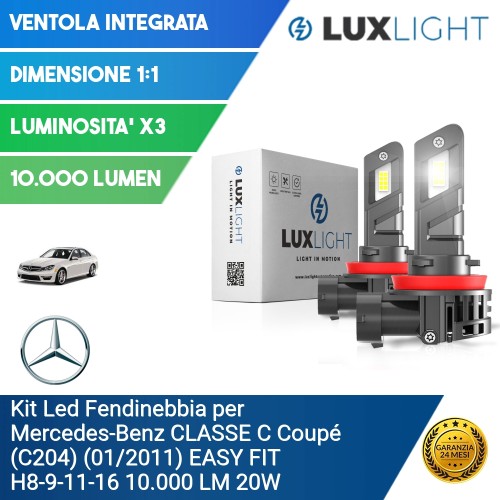 Kit Led Fendinebbia per Mercedes-Benz CLASSE C Coupé (C204) (01/2011) EASY FIT H8-9-11-16 10.000 LM 20W