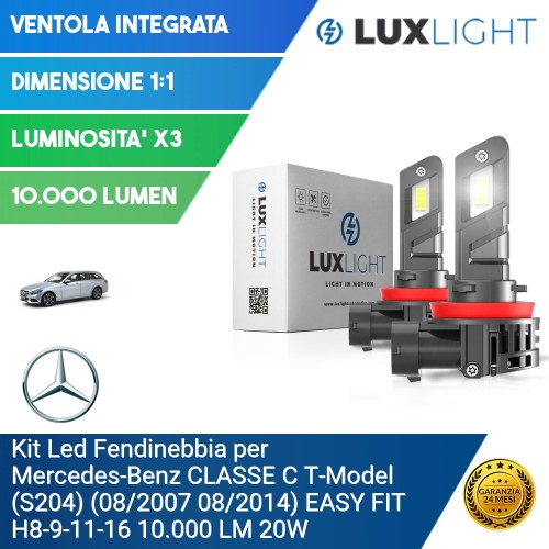 Kit Led Fendinebbia per Mercedes-Benz CLASSE C T-Model (S204) (08/2007 08/2014) EASY FIT H8-9-11-16 10.000 LM 20W