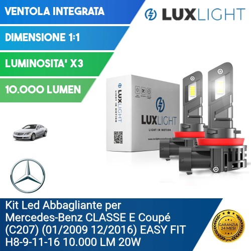 Kit Led Abbagliante per Mercedes-Benz CLASSE E Coupé (C207) (01/2009 12/2016) EASY FIT H8-9-11-16 10.000 LM 20W