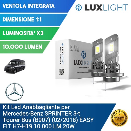 Kit Led Anabbagliante per Mercedes-Benz SPRINTER 3-t Tourer Bus (B907) (02/2018) EASY FIT H7-H18 10.000 LM 20W