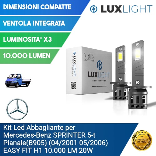 Kit Led Abbagliante per Mercedes-Benz SPRINTER 5-t Pianale(B905) (04/2001 05/2006) EASY FIT H1 10.000 LM 20W