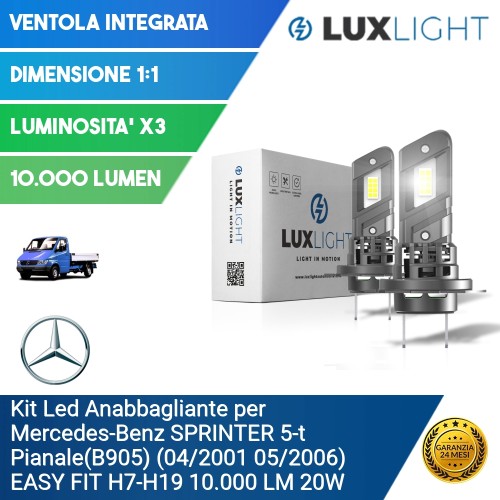 Kit Led Anabbagliante per Mercedes-Benz SPRINTER 5-t Pianale(B905) (04/2001 05/2006) EASY FIT H7-H18 10.000 LM 20W