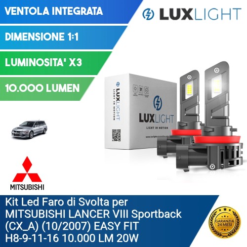 Kit Led Faro di Svolta per MITSUBISHI LANCER VIII Sportback (CX_A) (10/2007) EASY FIT H8-9-11-16 10.000 LM 20W