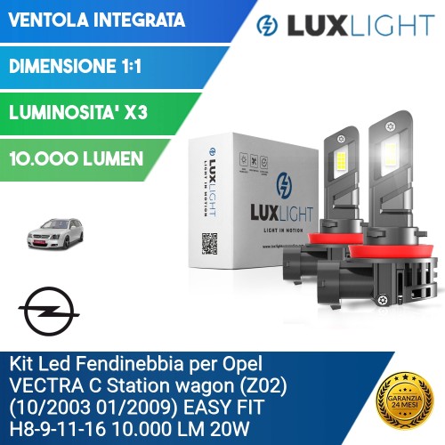 Kit Led Fendinebbia per Opel VECTRA C Station wagon (Z02) (10/2003 01/2009) EASY FIT H8-9-11-16 10.000 LM 20W