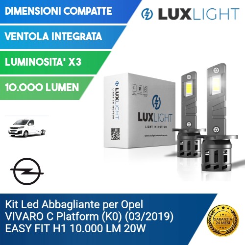 Kit Led Abbagliante per Opel VIVARO C Platform (K0) (03/2019) EASY FIT H1 10.000 LM 20W