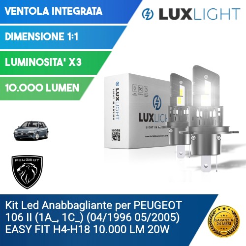 Kit Led Anabbagliante per PEUGEOT 106 II (1A_, 1C_) (04/1996 05/2005) EASY FIT H4-H19 10.000 LM 20W