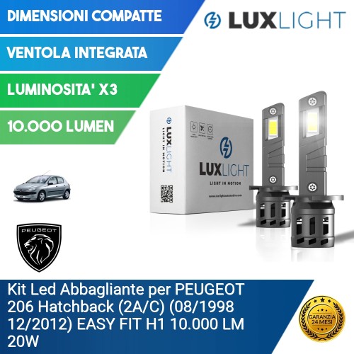 Kit Led Abbagliante per PEUGEOT 206 Hatchback (2A/C) (08/1998 12/2012) EASY FIT H1 10.000 LM 20W