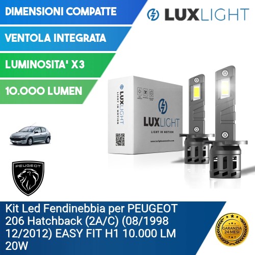 Kit Led Fendinebbia per PEUGEOT 206 Hatchback (2A/C) (08/1998 12/2012) EASY FIT H1 10.000 LM 20W