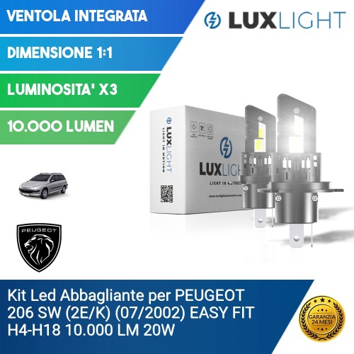 Kit Led Abbagliante per PEUGEOT 206 SW (2E/K) (07/2002) EASY FIT H4-H19 10.000 LM 20W