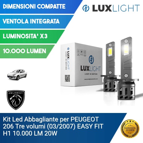 Kit Led Abbagliante per PEUGEOT 206 Tre volumi (03/2007) EASY FIT H1 10.000 LM 20W