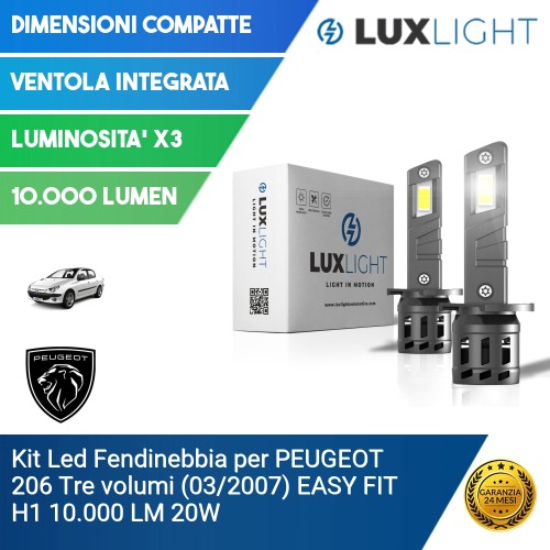 Kit Led Fendinebbia per PEUGEOT 206 Tre volumi (03/2007) EASY FIT H1 10.000 LM 20W