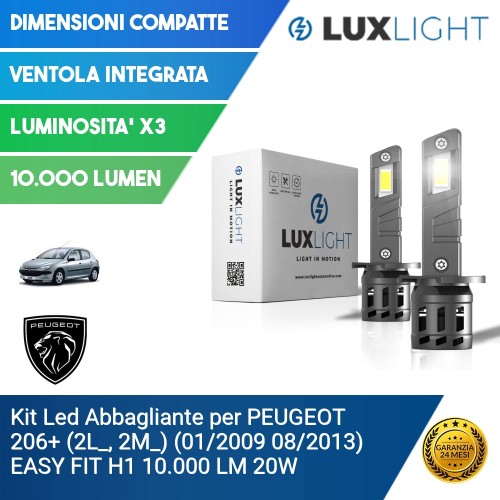 Kit Led Abbagliante per PEUGEOT 206+ (2L_, 2M_) (01/2009 08/2013) EASY FIT H1 10.000 LM 20W