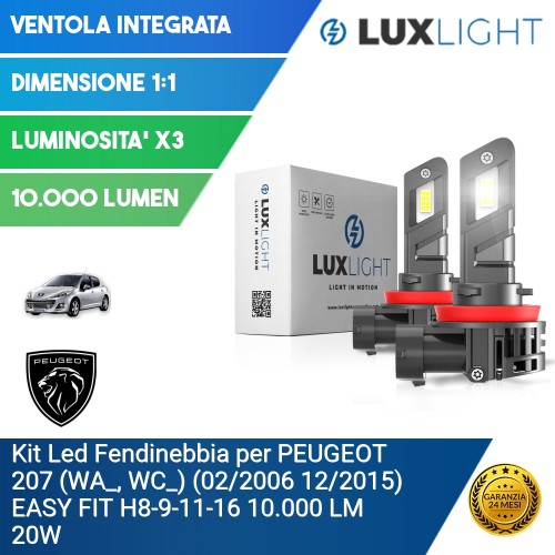 Kit Led Fendinebbia per PEUGEOT 207 (WA_, WC_) (02/2006 12/2015) EASY FIT H8-9-11-16 10.000 LM 20W