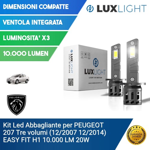 Kit Led Abbagliante per PEUGEOT 207 Tre volumi (12/2007 12/2014) EASY FIT H1 10.000 LM 20W