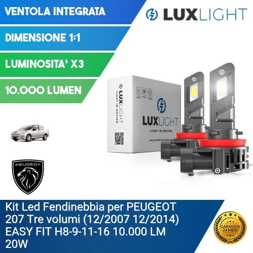 Kit Led Fendinebbia per PEUGEOT 207 Tre volumi (12/2007 12/2014) EASY FIT H8-9-11-16 10.000 LM 20W