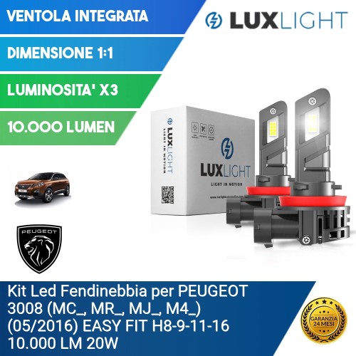 Kit Led Fendinebbia per PEUGEOT 3008 (MC_, MR_, MJ_, M4_) (05/2016) EASY FIT H8-9-11-16 10.000 LM 20W