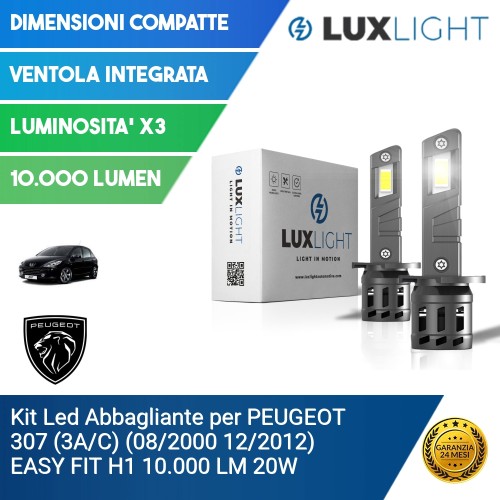 Kit Led Abbagliante per PEUGEOT 307 (3A/C) (08/2000 12/2012) EASY FIT H1 10.000 LM 20W