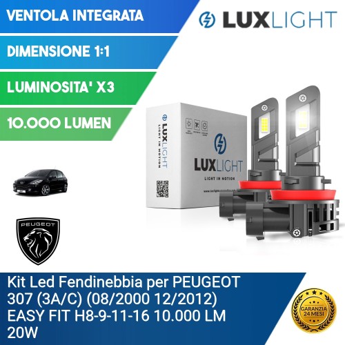 Kit Led Fendinebbia per PEUGEOT 307 (3A/C) (08/2000 12/2012) EASY FIT H8-9-11-16 10.000 LM 20W