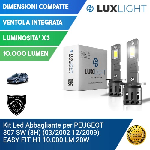 Kit Led Abbagliante per PEUGEOT 307 SW (3H) (03/2002 12/2009) EASY FIT H1 10.000 LM 20W