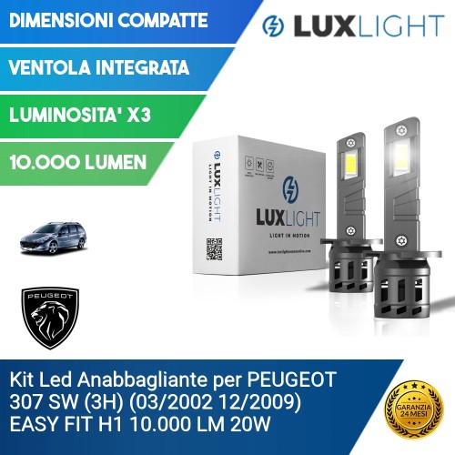 Kit Led Anabbagliante per PEUGEOT 307 SW (3H) (03/2002 12/2009) EASY FIT H1 10.000 LM 20W