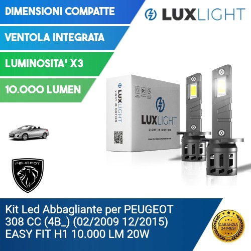 Kit Led Abbagliante per PEUGEOT 308 CC (4B_) (02/2009 12/2015) EASY FIT H1 10.000 LM 20W