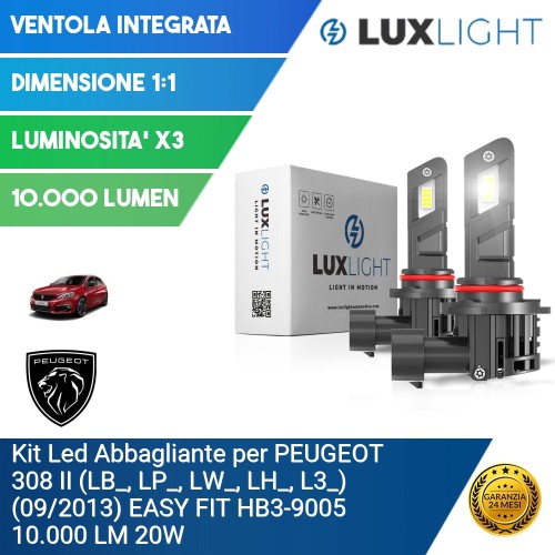 Kit Led Abbagliante per PEUGEOT 308 II (LB_, LP_, LW_, LH_, L3_) (09/2013) EASY FIT HB3-9005 10.000 LM 20W