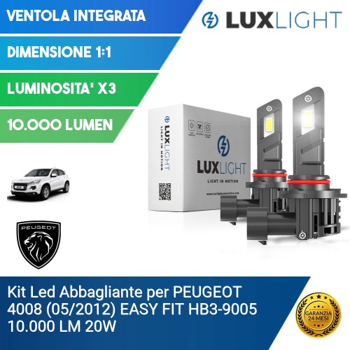 Kit Led Abbagliante per PEUGEOT 4008 (05/2012) EASY FIT HB3-9005 10.000 LM 20W