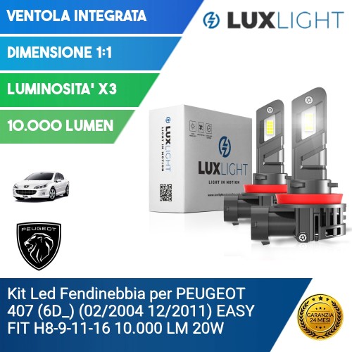 Kit Led Fendinebbia per PEUGEOT 407 (6D_) (02/2004 12/2011) EASY FIT H8-9-11-16 10.000 LM 20W