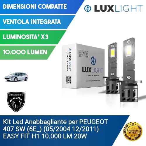 Kit Led Anabbagliante per PEUGEOT 407 SW (6E_) (05/2004 12/2011) EASY FIT H1 10.000 LM 20W