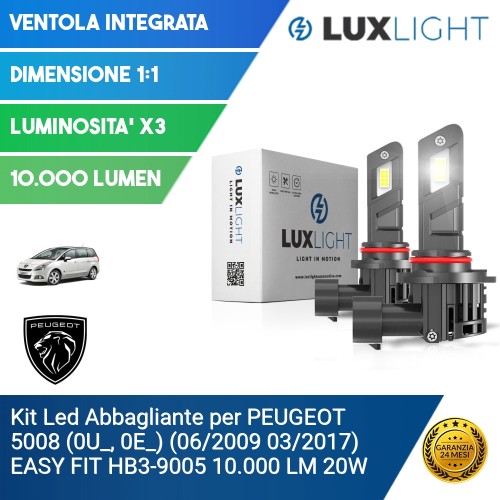 Kit Led Abbagliante per PEUGEOT 5008 (0U_, 0E_) (06/2009 03/2017) EASY FIT HB3-9005 10.000 LM 20W