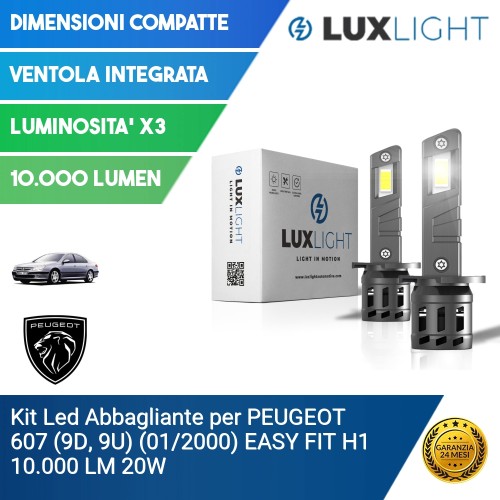 Kit Led Abbagliante per PEUGEOT 607 (9D, 9U) (01/2000) EASY FIT H1 10.000 LM 20W