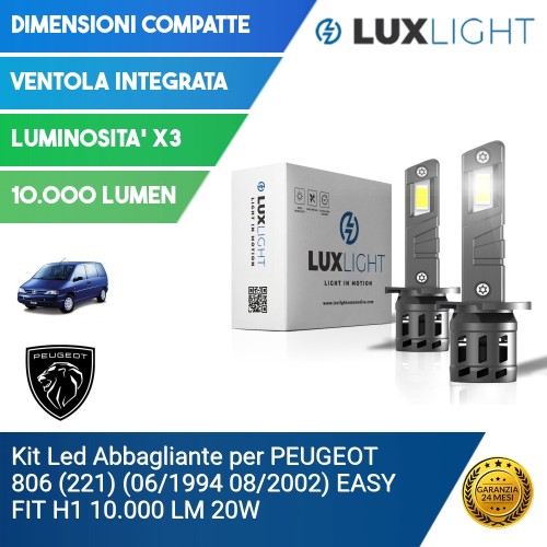 Kit Led Abbagliante per PEUGEOT 806 (221) (06/1994 08/2002) EASY FIT H1 10.000 LM 20W