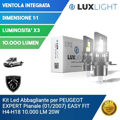 Kit Led Abbagliante per PEUGEOT EXPERT Pianale (01/2007) EASY FIT H4-H19 10.000 LM 20W