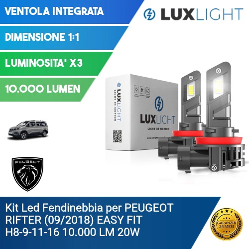 Kit Led Fendinebbia per PEUGEOT RIFTER (09/2018) EASY FIT H8-9-11-16 10.000 LM 20W